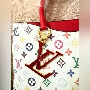 Multicolor Iconic Monogram Shoulder Bag with Red Accents